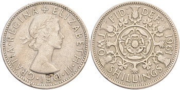 Великобритания 2 шиллинга (флорин) 1961 Елизавета II (1952-2022) KM 906, Spink 4146 медно-никель 189-642