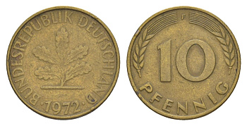 ФРГ 10 пфеннигов 1972 F KM 108, J. 383 сталь плакированная латунью 4630-1264