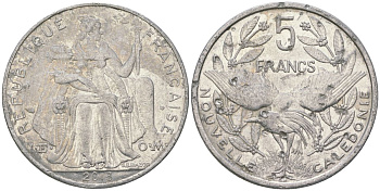 Французская Новая Каледония 5 франков 2013 птица кагу, (IEOM) KM 16, Schoen 12, Lec 81k алюминий 4117-116