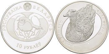 Беларусь 10 рублей 2009 птица года, серый гусь KM 195 серебро PROOF 1078-8-11