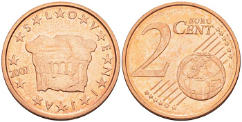СЛОВЕНИЯ 2 ЕВРОЦЕНТА 2007 КНЯЖЕСКИЙ КАМЕНЬ ВЛАСТИ KM 69 сталь плакированная медью UNC 214-369