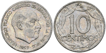 Испания 10 сентимо 1959 Франсиско Франко (1939-1975) KM 790 алюминий 4602-1224