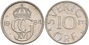 Швеция 10 эре 1984 Карл XVI Густав (1973- ) KM 850 медно-никель 4585-432