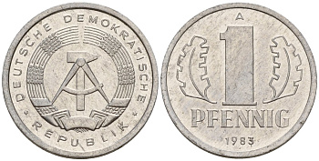 ГДР 1 пфенниг 1983 A KM 8.2 алюминий 188-932