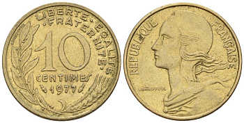Франция 10 сантимов 1977 KM 929 медь алюминий никель 4576-966