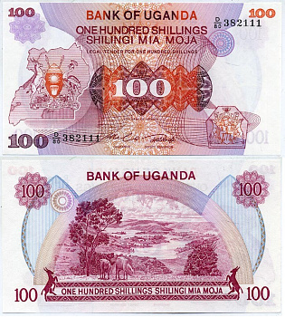УГАНДА 100 ШИЛЛИНГОВ 1982 Pick 19b бумага UNC (ПРЕСС) 6299-6-1