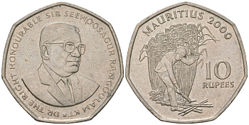 Маврикий 10 рупий 2000 Сивусагур Рамгулам KM 61 медно-никель aUNC 4620-111