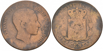 ИСПАНИЯ 10 СЕНТИМО ND ОМ, АЛЬФОНСО XII (1874-1885) KM 675 бронза 69-1012