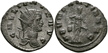 Римская Империя антониниан 265 - 267 Галлиен ABVNDANTIA AVG Рим Good Very fine / fine RIC 157 биллон, серебрение 1073-10-67