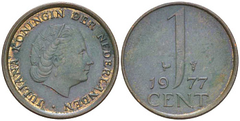 НИДЕРЛАНДЫ 1 ЦЕНТ 1977 ЮЛИАНА (1948-1980) KM 180 бронза 214-1051