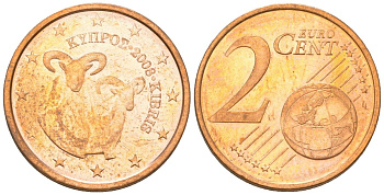 Кипр  2 евроцента 2008  KM 79 сталь плакированная медью  BUNC  4147-757