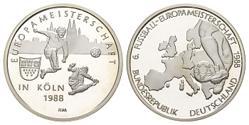ФРГ медаль посвященная Чемпионату Европы 1988 - "Город принимающий Евро - Кельн" 1988 диаметр 39 мм, вес 23,5 гр серебро PROOF 11-326-43