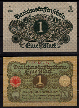 Германия 1 марка 1920 Pick 58 бумага 7198-25-2-2