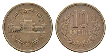 Япония 10 йен 1952 Y 73 бронза 4122-324