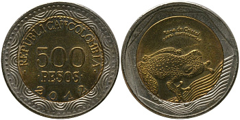 Колумбия 500 песо 2012 KM 298 биметалл 4538-1154