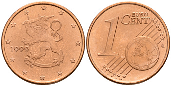Финляндия 1 евроцент 1999  KM 98 сталь плакированная медью  UNC  4160-362
