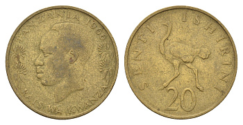 Танзания 20 центов 1966 KM 2 никель латунь 4678-1027