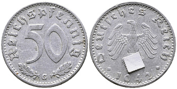 ГЕРМАНИЯ 50 РЕЙХСПФЕННИГОВ 1942 G KM 96, J. 372 алюминий 24-925