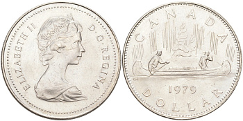 Канада 1 доллар 1979 Елизавета II (1952-2022), каноэ KM 120.1 никель UNC 109-925