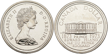Канада 1 доллар 1973 100 лет со дня присоединения провинции остров Принца Эдуарда (1873-1973) KM 82 никель UNC 63-531
