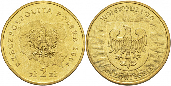 Польша 2 злотых 2004 серия польские регионы, Мазовецкое воеводство KM 489 нордик UNC 69-946
