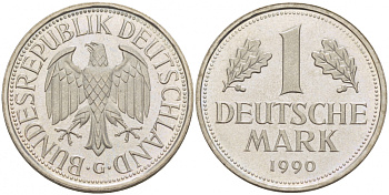 ФРГ 1 МАРКА 1990 G KM 110 J 385 медно-никель 87-1555