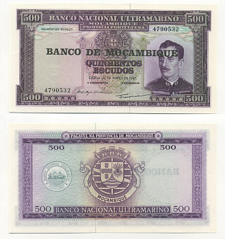 МОЗАМБИК ПОРТУГАЛЬСКИЙ 500 ЭСКУДО 1976 НАДПЕЧАТКА НА 1967, ПОРТРЕТ КАЛДАСА КСАВЬЕРА Pick 118а бумага UNC (ПРЕСС) 6283-33-1