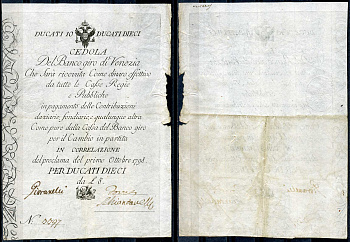 Италия, Венеция 10 дукатов 1798 Banco Giro di Venezia, № 0097 Pick S 181   бумага  451-57-1