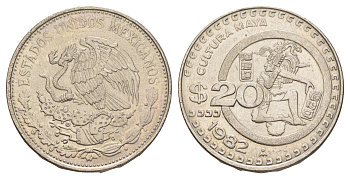 Мексика 20 песо 1982 Mo, культура майя KM 486 медно-никель 00-00