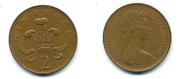 Великобритания 2 пенса 1971 Елизавета II (1952-2022) КМ 916, Spink 4235 (C1) бронза 4110-633
