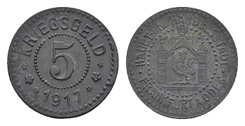 Франкфурт-на-Одере 5 пфеннигов 1917 Funck 137.1, Men05 7479.1, Men18 9402.1 цинк 4516-341