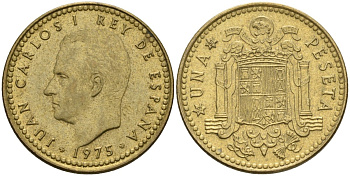 Испания 1 песета 1975 (80) Хуан Карлос I (1975-2014) KM 806 алюминиевая бронза 4604-244