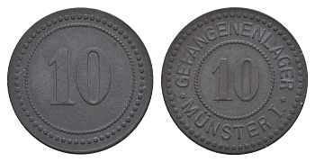 Мюнстер 10 пфеннигов ND тюремный жетон - Gefangenenlager MuMen05 18087.4, Men18 22630.4nster Men05 18087.4, Men18 22630.4 цинк 413-6632