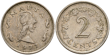 Мальта 2 цента 1977 Пентесилея, царица амазонок KM 9 медь цинк 4154-722