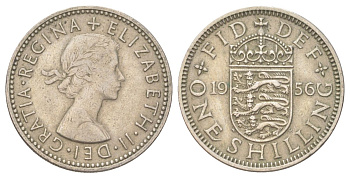 Великобритания 1 шиллинг 1956 Елизавета II (1952-2022), Английский герб KM 904, Spink 4147 медно-никель 4624-446