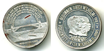 ГЕРМАНИЯ МЕДАЛЬ 1895 НА ОТКРЫТИЕ СЕВЕРНОГО БАЛТИЙСКОГО КАНАЛА ВЕС 16,67 ГР. W.MAYER Marienb. 7014 серебро 4-3-36