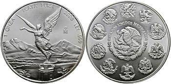 Мексика 1 унция 2008 богиня победы Ника серебро UNC 413-2144