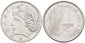 Бразилия 1 сентаво 1975 FAO, сахарный тростник KM 585 нержавеющая сталь 4516-513