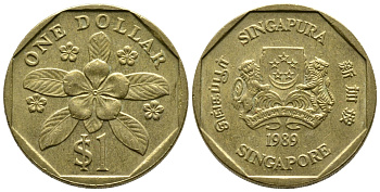 Сингапур 1 доллар 1989 барвинок KM 54b алюминиевая бронза 4610-1047
