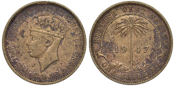 Британская Западная Африка 1 шиллинг 1947 H, Георг VI KM 23 никель латунь 25-1557