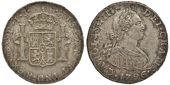 Перу 2 реала 1796 JP, монетный двор ME (Лима), Карл IV Испанский (1788-1808) KM 95 серебро 00-000-00