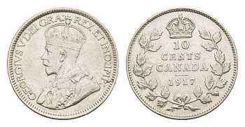 Канада 10 центов 1917 Георг V (1910-1936) KM 23 серебро 1527-711
