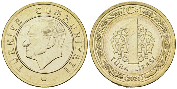 Турция 1 лира 2023 KM 1575 биметалл UNC 3334-235