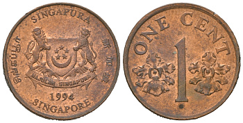 Сингапур 1 цент 1994 KM 98 цинк плакированный медью 4623-411