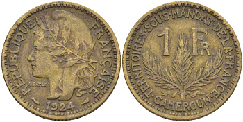 Французский Камерун 1 франк 1924 (а), монетный двор Париж KM 2 алюминиевая бронза 28-1153