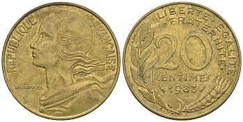 Франция 20 сантимов 1983 тип Marianne KM 930 медь алюминий никель 85-121