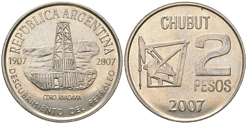 Аргентина 2 песо 2007 100 лет нахождению нефти в Аргентине KM 145 медно-никель UNC 4157-811