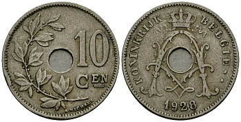 Бельгия 10 сантимов 1928 Belgie KM 86 медно-никель 4163-644