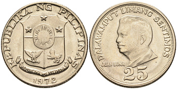 Филиппины 25 сентимо 1972 Хуан Луна KM 199 медь цинк никель  UNC  4595-956