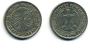 Германия 50 рейхспфеннигов 1929 А KM 49, J. 324 никель 58-545